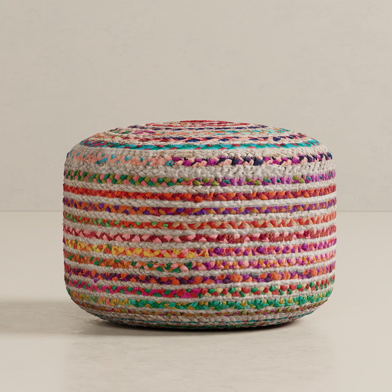 Pouf rond bohème Grant de 20 po W en jute tissé à la main et en coton