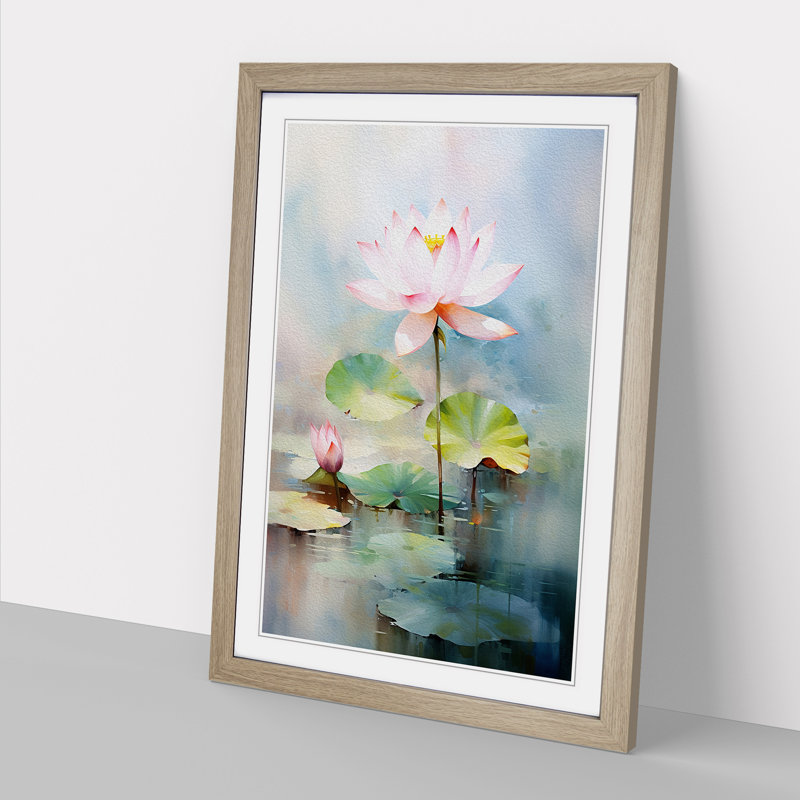 Lotus Flower Impressionism - Framed Print, 46cm H x 34cm W x 2cm D, Oak Framed