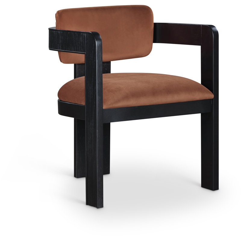 Sacha Frink Upholstered Dining Arm Chair, Cognac Velvet, Black