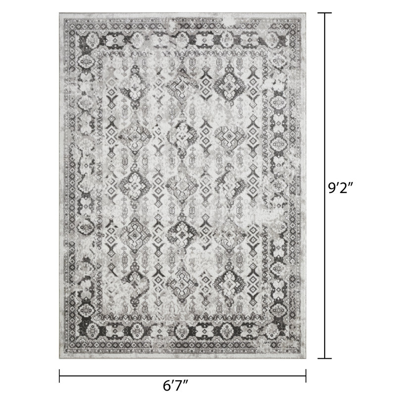 Tapis gris en polypropylène tissé à la main Raghdah, Rectangle 6 pi 7 po x 9 pi 2 po