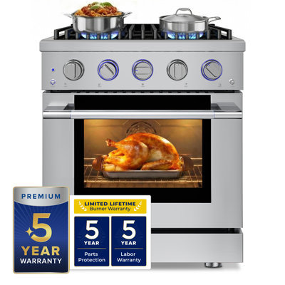 Hauslane 30" Dual Fuel Range In Stainless Steel | 4 Burners Up To 20,000 Btus | 4.2 Cu. Ft. Convection Oven With 5 Rack Positions | Convertible Ng/Lp | Cool-Touch Triple-Layer Door