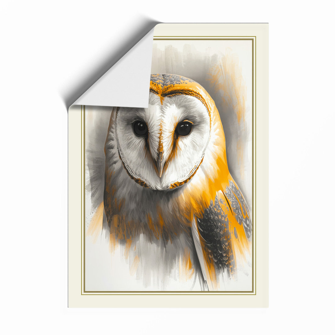 Barn Owl Portrait Japandi - Framed Print