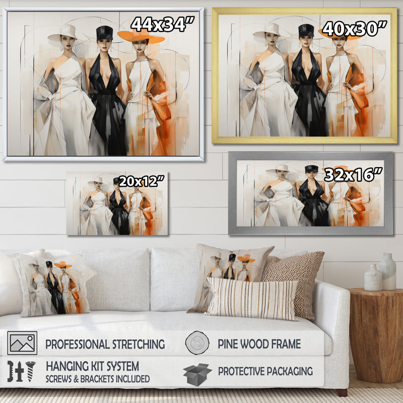 Silhouette géométrique Fashion I - impression, Cadre doré simple, H 16 po x l 32 po x P 1 po