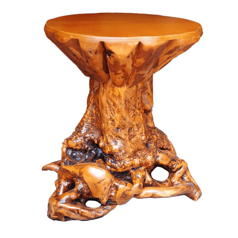 Rustic Azalea Tree Stump Root End Table - Handcrafted Live Edge Natural Wood Side Table for Log Cabin Decor