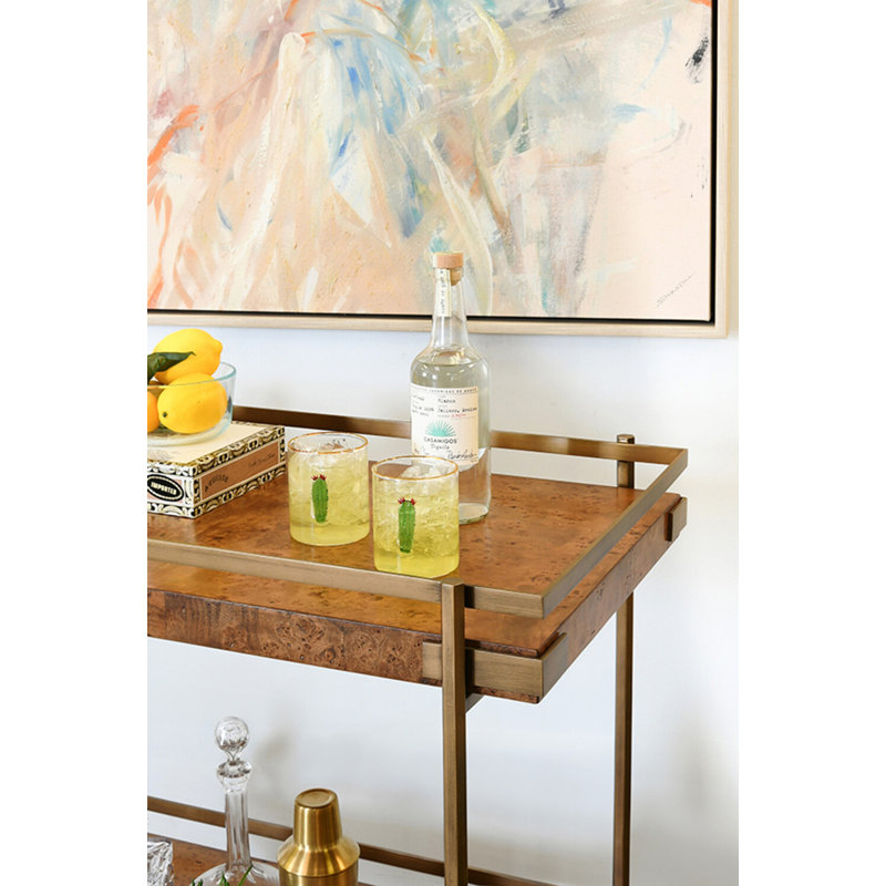Cash Bar Cart, Antique Brass/Dark Brown, Dark Brown