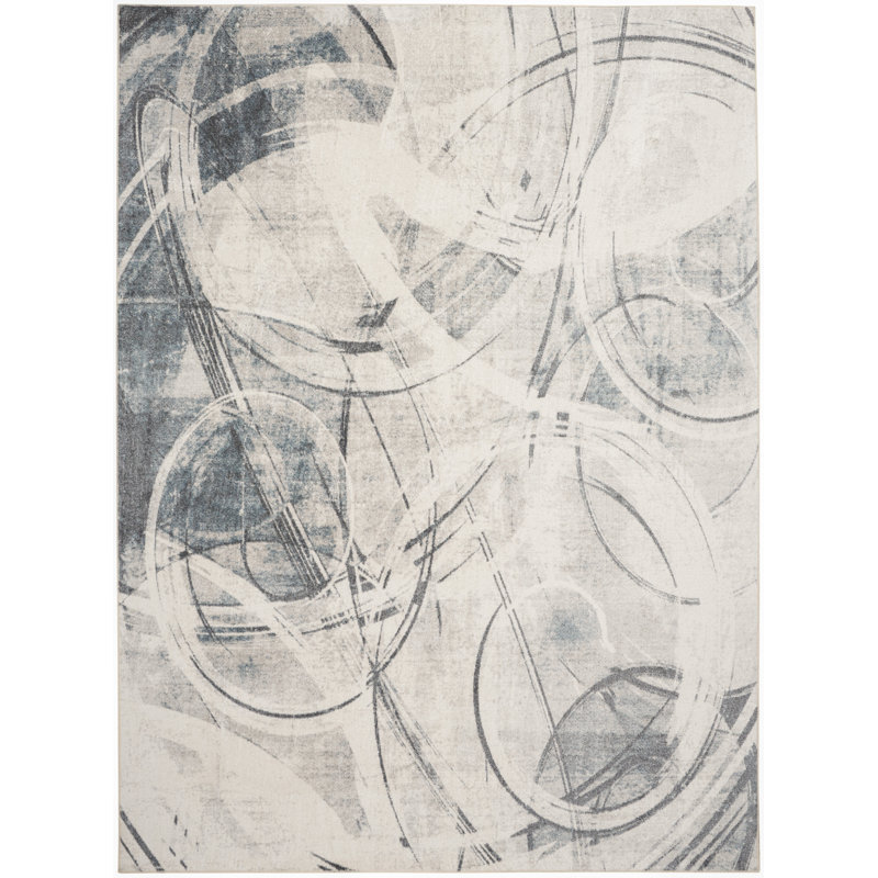 Astra Machine Washable Silver Blue Modern Indoor Rug, Rectangle 5'3" x 7'
