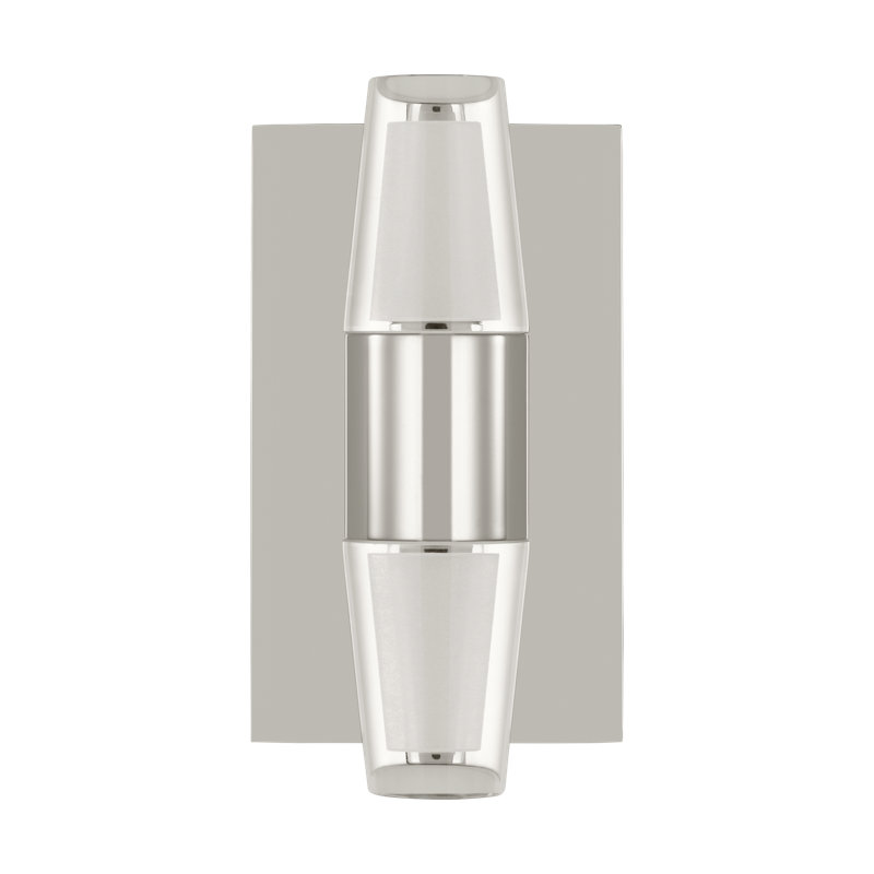 Sean Lavin Lassell 2-light single short wall sconce in polished nickel finish with crystal shades, Polished Nickel