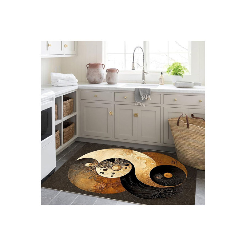 Gray Toned Abstract Ying Yang Themed Patterned Woven Base Modern Decorative Rug, Runner 2'6" x 9'10"