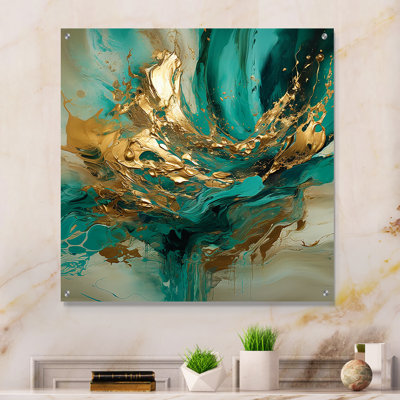 Gold And Green Unveiling The Energy IV - Abstract Geometric Acrylic Wall Art Modern