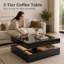 Table basse DEL avec rangement, table centrale moderne, noir ultrabrillant-129769952