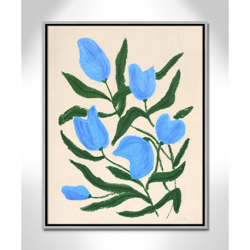 «Colette Blue Tulips Print» par Camilla Bergqvist, H 29,5 po x l 23,5 po, Argent argent