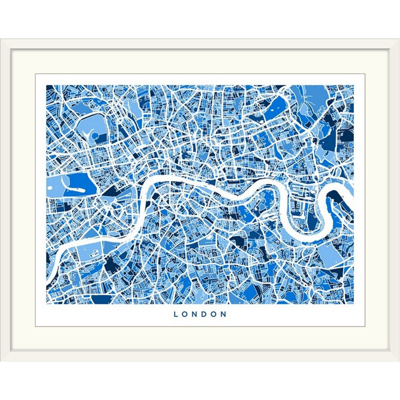 «London England Street Map» par Bellen, impression, Cadre blanc, H 20 po x l 24 po x P 1 po