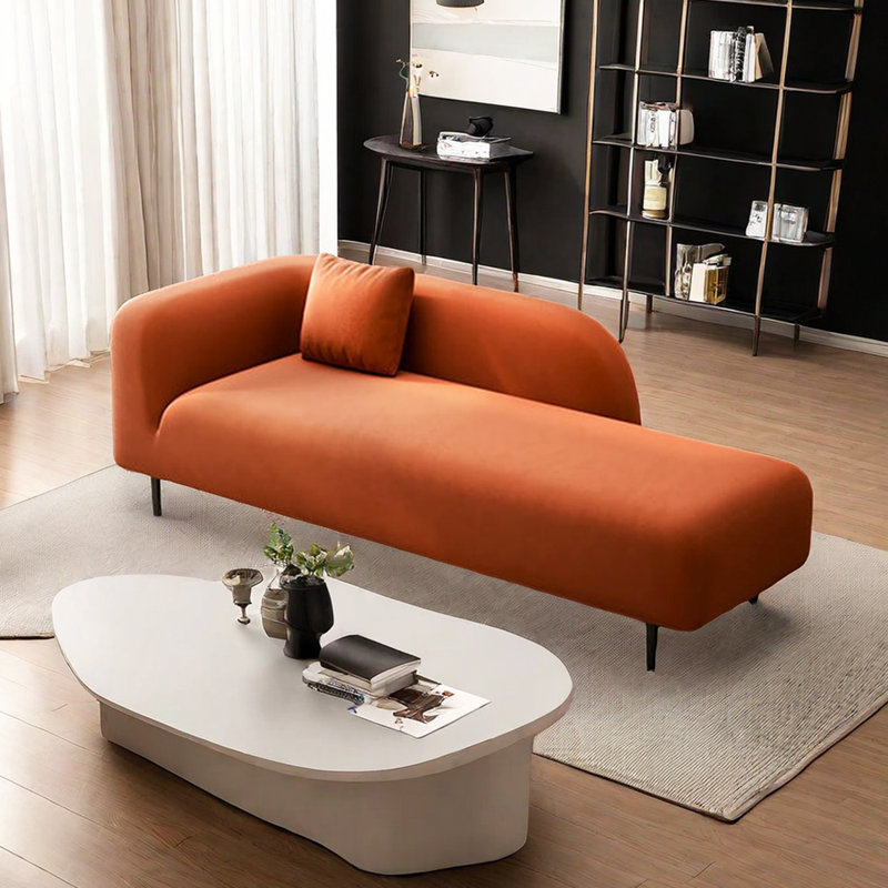 Chaise longue intérieure confortable: Chaise longue rembourrée avec cadre en bois massif, Orange