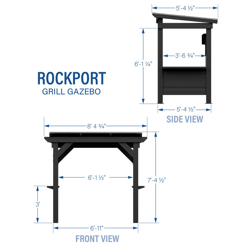 Rockport Black Steel Grill Gazebo with Insulated Roof