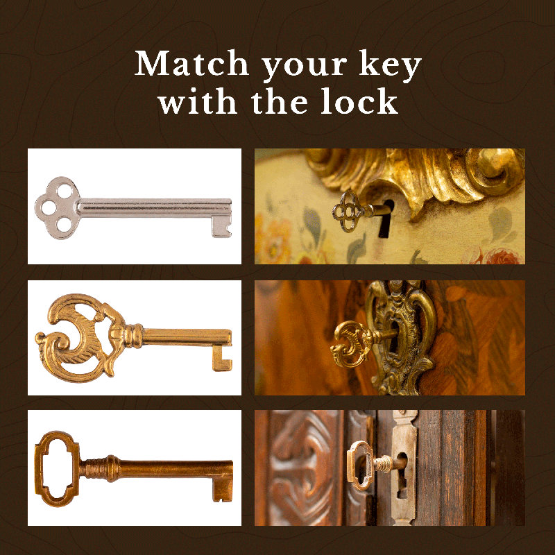Brass Plated Hollow Barrel Skeleton Key for Antique Furniture