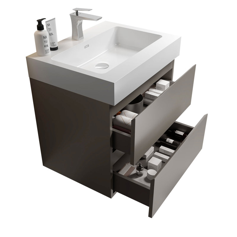 Meuble-lavabo mural 24 po avec lavabo, Gris