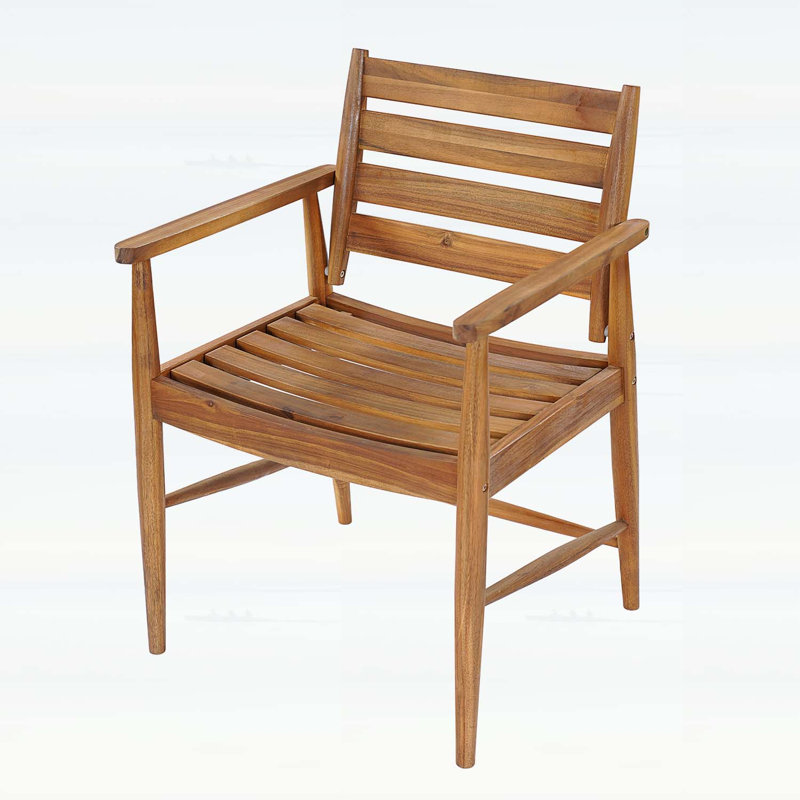 Chaise de salle à manger d'extérieur en bois d'acacia, ensemble de 2, combinant charme rustique et beauté naturelle pour une assise extérieure confortable