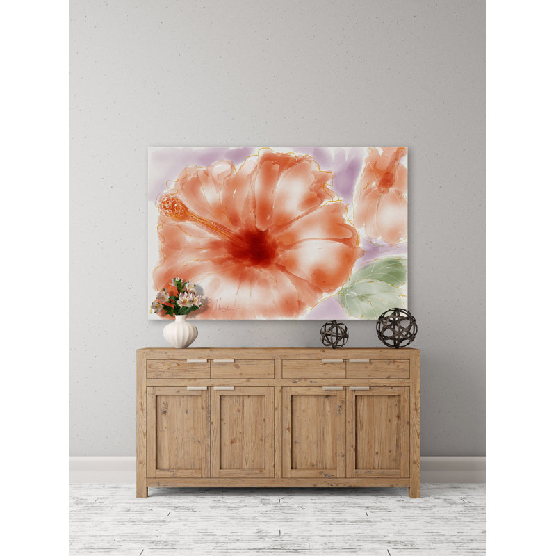 Pink Hibiscus Orange Canvas Painting Print 24" x 16"