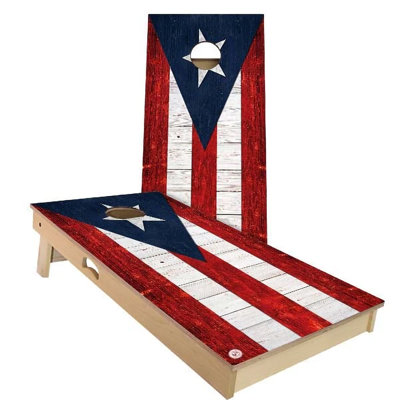Ensemble de jeu de cornhole avec drapeau de Porto Rico | Comprend (2) planches, (8) sacs et accessoires optionnels