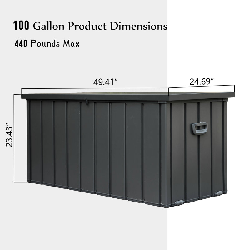 Domi Louvred 100 Gallons Gallon Water Resistant Resin Storage Bench with Lock and Wheels in Grey
