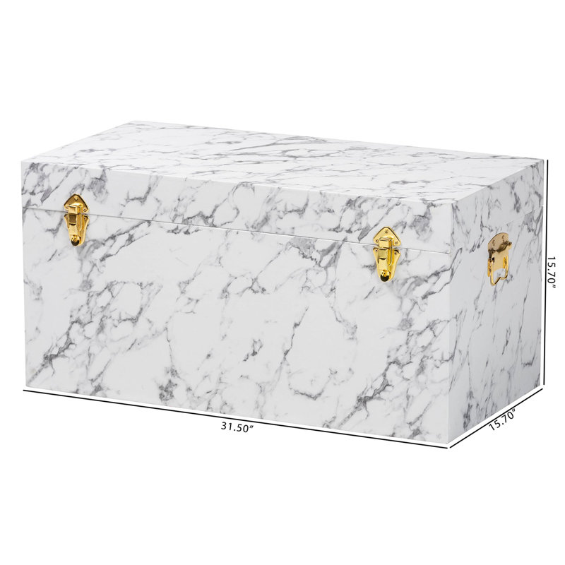Coffre de rangement avec couvercle relevable Baxton Studio Brenta - coffre de rangement décoratif avec effet de faux marbre, solution de rangement contemporaine