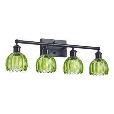 4-Light Black Vanity Light Wall Light Over Mirror With Green Tulip Glass Shade
