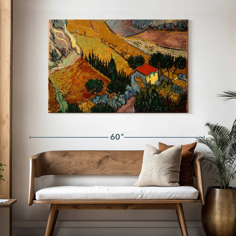 Alvord, paysage avec maison et laboureur, H 32 po x l 48 po
