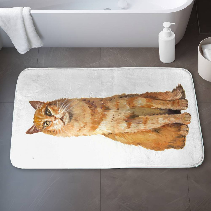 Ginger cat Bath Mat with Non-Slip Backing - Quick Dry Memory Foam Bathroom Rug - Absorbent - Modern Plush Spa-Style - Machine Washable