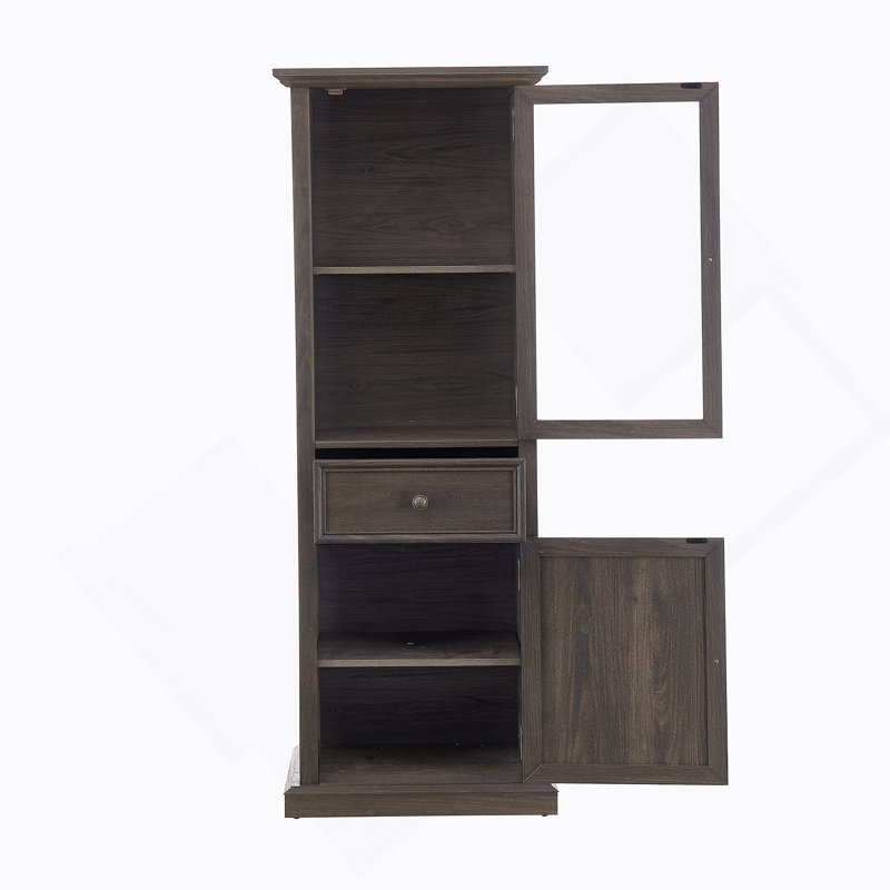 Grande armoire de rangement autoportante avec porte vitrée et tablettes réglables, buffet pour une organisation polyvalente des pièces