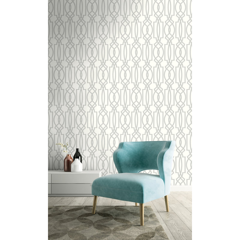Arick Vinyl Peel & Stick Wallpaper Roll, Silver/White