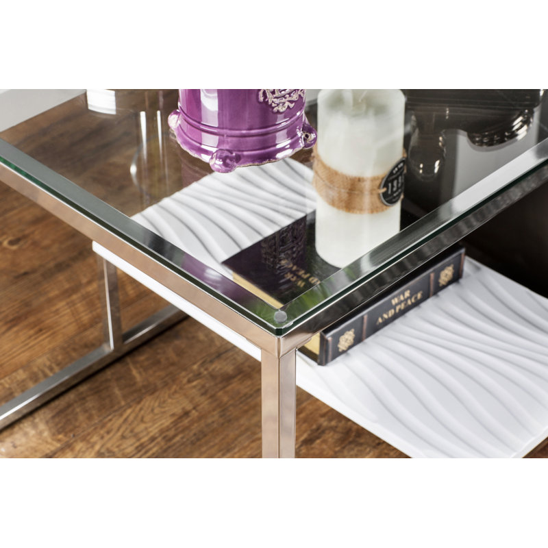 Saniyah Glass Top Frame End Table, White