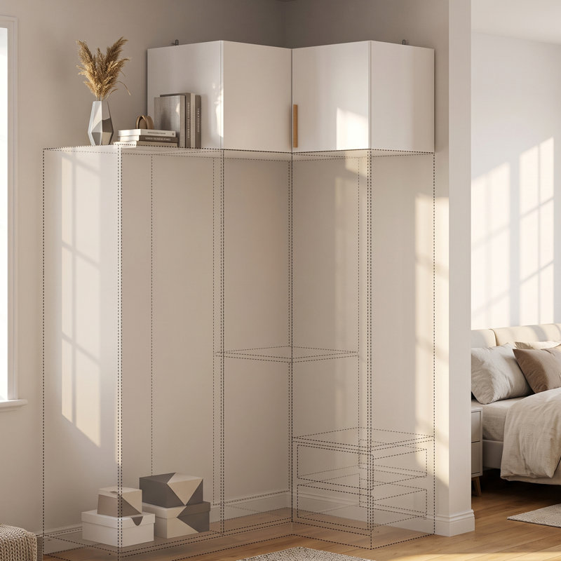 Armoire murale d'angle avec 2 portes - Spacieuse, blanche
