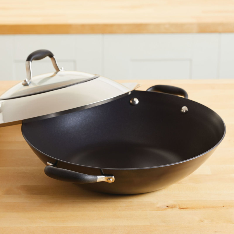 Anolon Advanced Home Hard Anodized Nonstick Wok with Side Handles and Lid, 14 Inch, Black