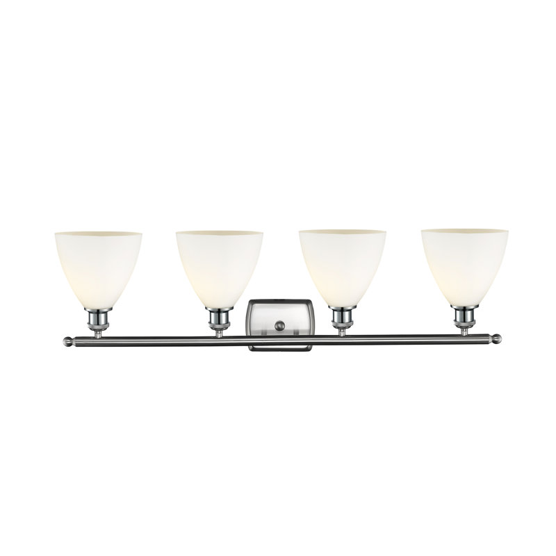 Éclairage pour meuble-lavabo 4 lumières Shauna, Blanc mat, DEL, Nickel satiné brossé
