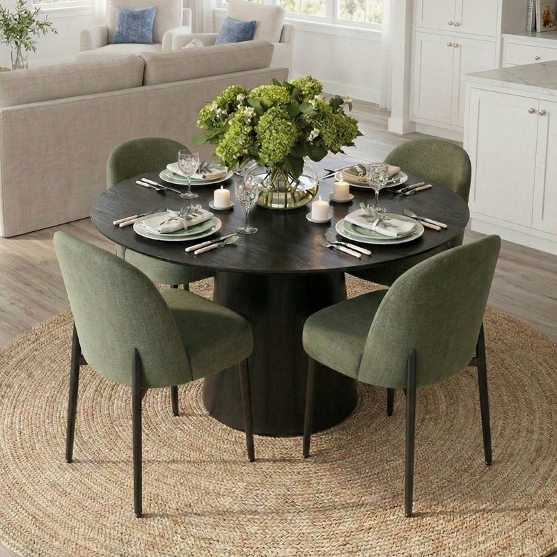Gweneva 5 - Piece Solid Oak Round Pedestal  Dining Set, Green