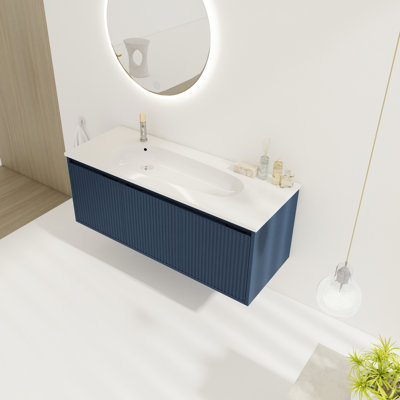Bathroom Vanity With 48" Drop-Shaped Resin Sink - Navy Blue Simple Design Modern
