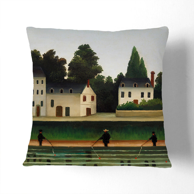 Landscape and Four Fisherman Scatter Cushion, Black, 40cm H x 40cm W x 15cm D