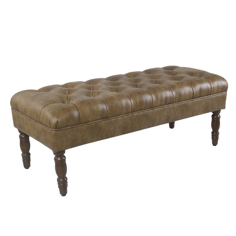 Auston Faux Leather Upholstered Bench, Light Brown , 16" H x 42" W x 18" D