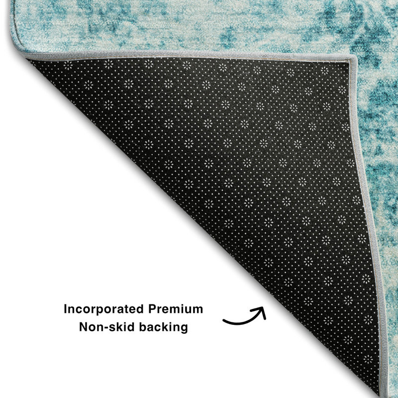 Teal 5' x 7' Washable Synthetic Rectangular Rug