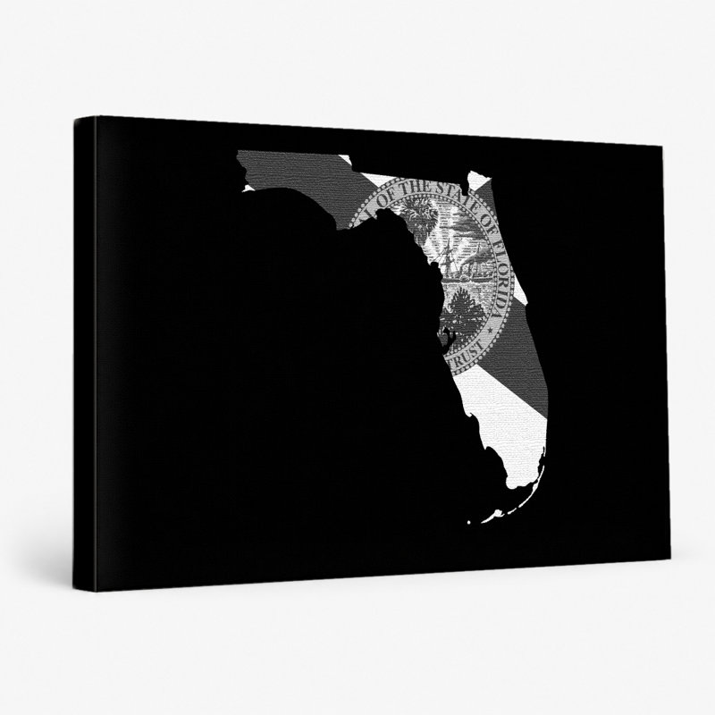 «Florida State Map with Flag», art mural sur toile, 36" W x 24" H