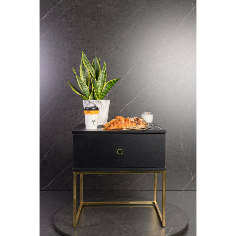 Marigold 50.2cm W Manufactured Wood Bedside Table, Gold