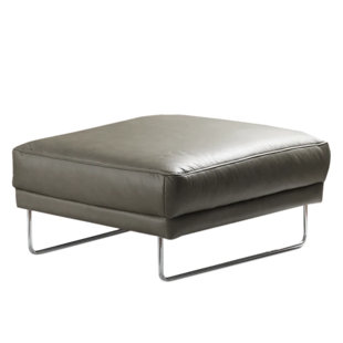 Edeltrud 96cm Wide Genuine Leather Square Solid Colour Footstool Ottoman