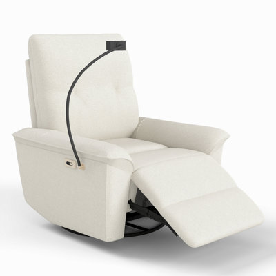 270° Power Swivel Rocker Recliner Chair W/ Phone Holder, Electric Glider Reclining Sofa With USB Ports, Power Swivel Glider, Rocking Chair Nursery Recliners For Living Room Bedroom(Beige-Gray)
