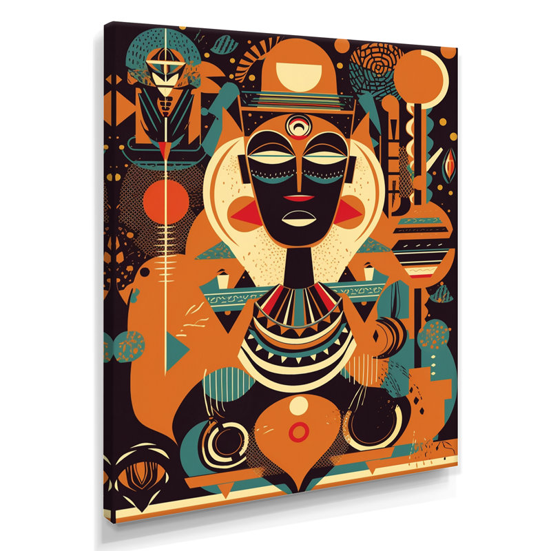 Masque traditionnel africain rétro - collage abstrait, art mural, Toile tendue, H 20 po x l 12 po