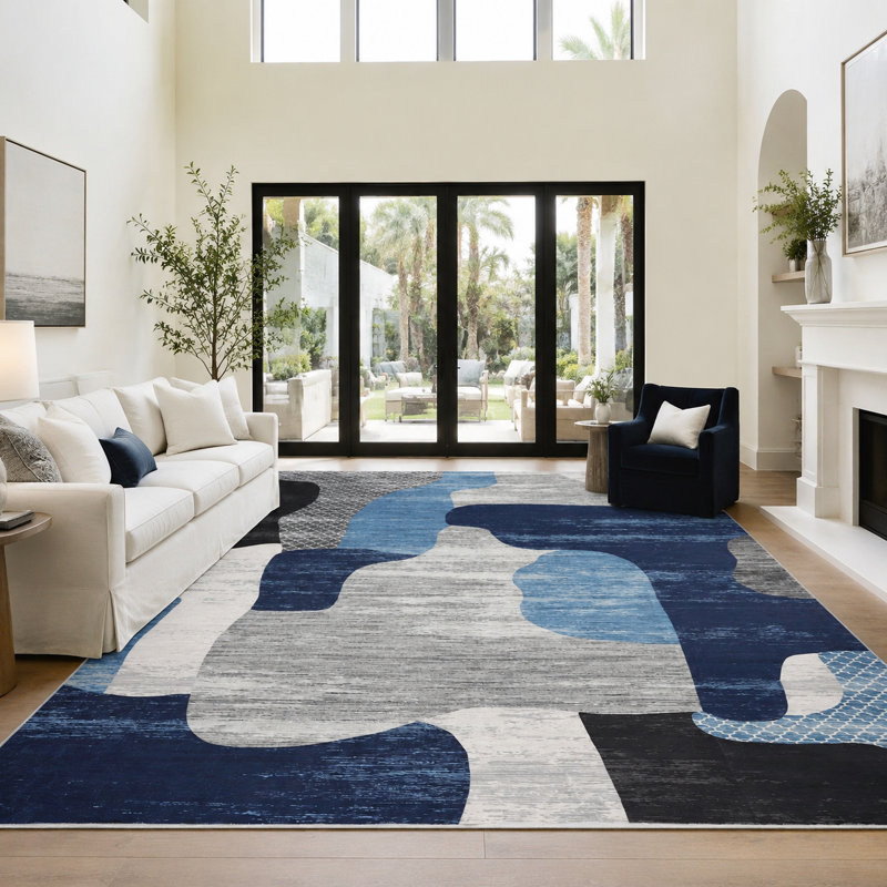 Tapis antidérapant et lavable Patchwork, Bleu, 9 x 12 pi