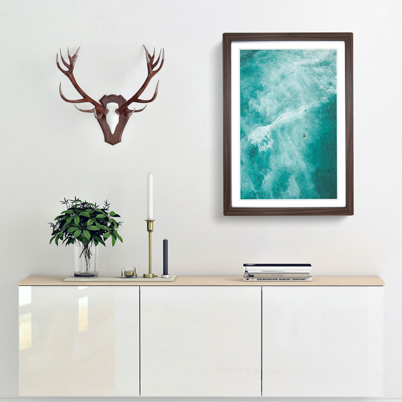 Surfing Waves in Bondi Beach in Australia - Picture Frame Painting Print, 36cm H x 27cm W x 2cm D, Walnut Framed