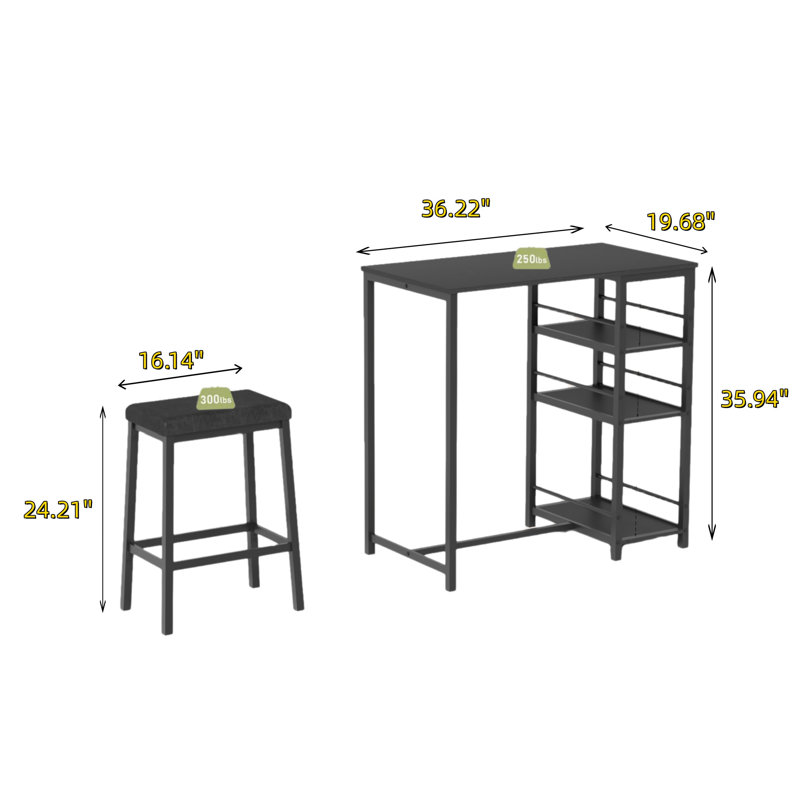 Ensemble de salle à manger trois pièces compact avec support de rangement grande capacité à 3 niveaux