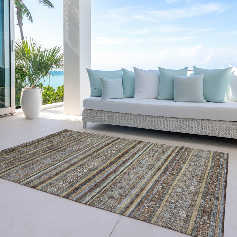 Ysadora Brown Washable Indoor-Outdoor Rug - LOOMLAN, 8' x 10'