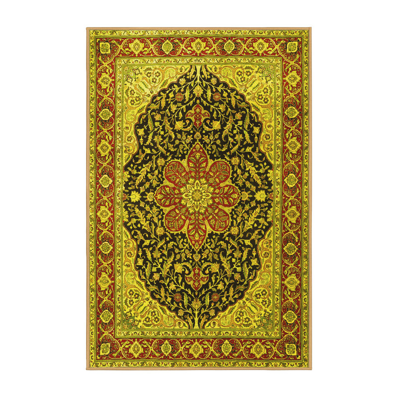 Tapis traditionnels jaunes lavables à la machine 1052, Tapis de couloir 2 pi x 5 pi