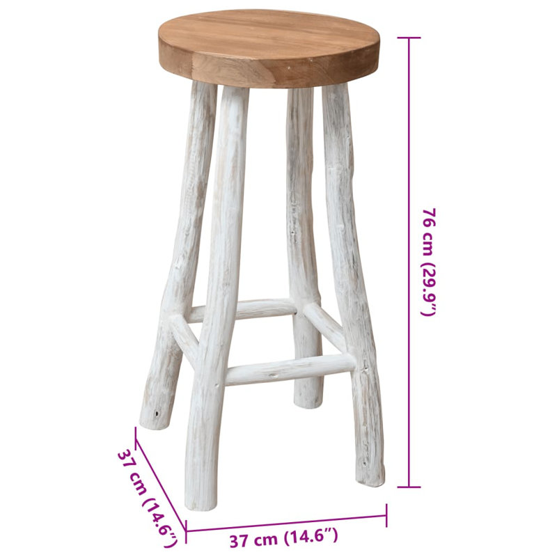 Tabouret de bar en bois de teck massif, Blanc
